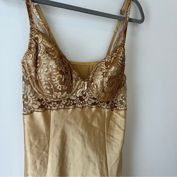 Vintage Victoria’s Secret Gold Satin Slip Dress M | Lace Bust Coquette Y2K - Picture 6 of 13
